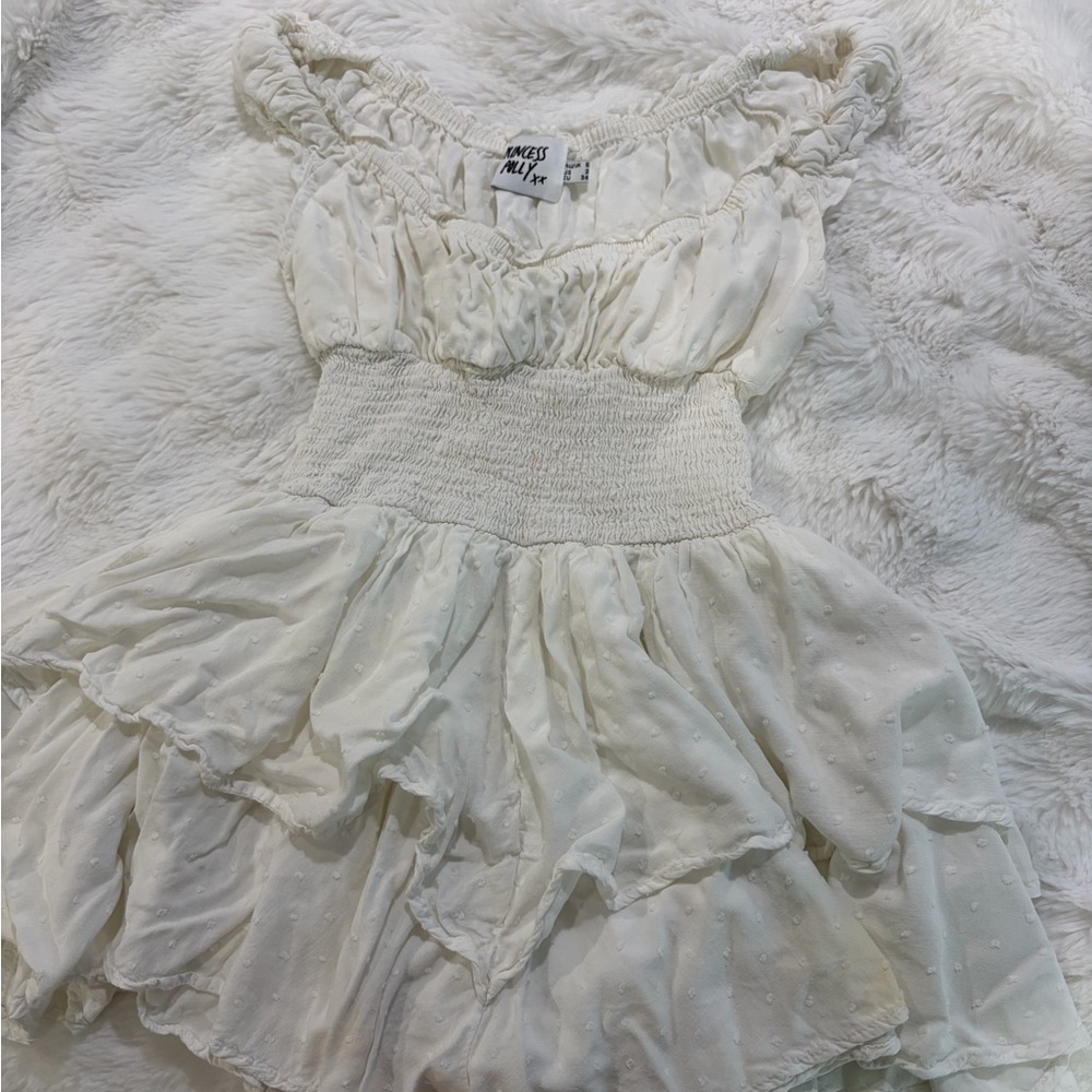 Princess Polly Cream Ruffled Kids Dress